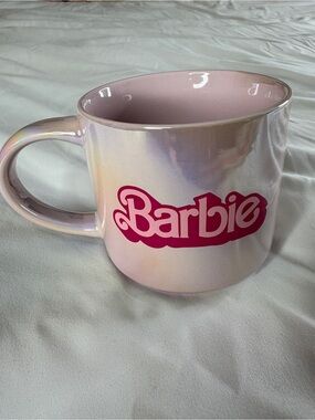 Barbie Iridescent Pink and White Logo Ceramic Mug